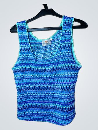 SULLEN Blue Striped Crochet Tank Top