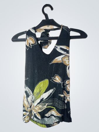 MORE & MORE Schwarzes Blumenmuster Halter Neck Top
