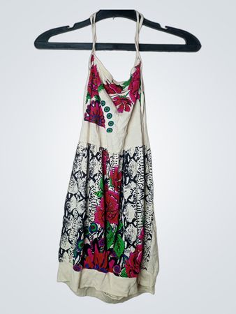 Weisses Halfterkleid mit floralem und Schlangendruck