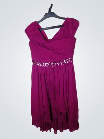 Mädchen Magenta Pailletten Taillenkleid