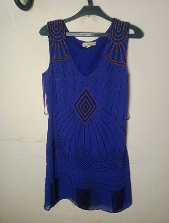 Frock and Frill Blau Perlenbesetztes Flapper-Kleid