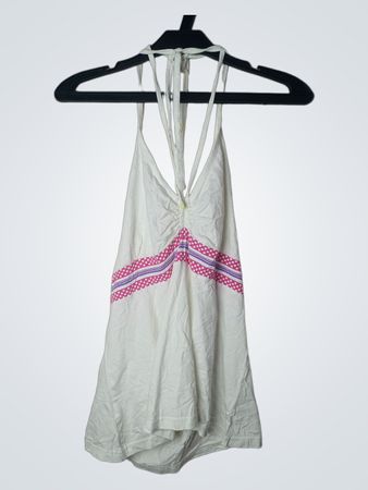 Okay weißes Trägershirt mit pinken und lila Streifendetails