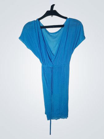 Blaues V-Ausschnitt Wickelkleid mit Bindegürtel