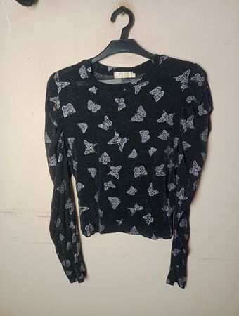 SUVE Black Butterfly Print Long Sleeve Top