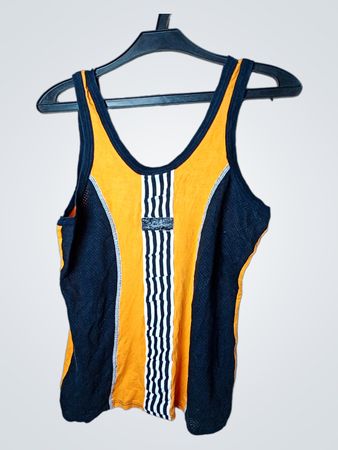 Adidas Herren orange und schwarz gestreiftes Tanktop