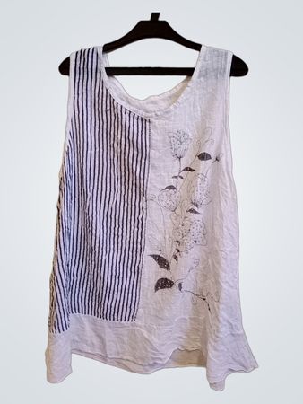 Weißes ärmelloses Top mit floralem Druck und Streifen