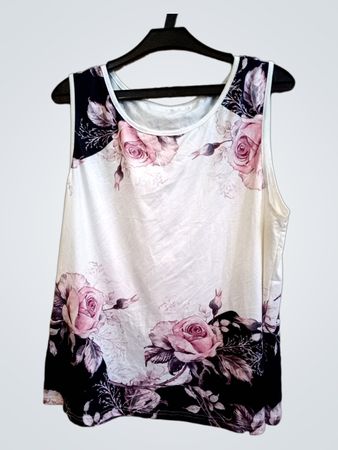 Ärmelloses Oberteil mit Druck von rosa Rosen