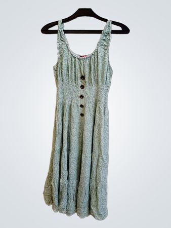 Herren Blumendruck Knopf Vorder Shirred Taille Midi Kleid