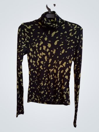 LINDEX Schwarzes und grünes Leopardenmuster Rollkragenoberteil
