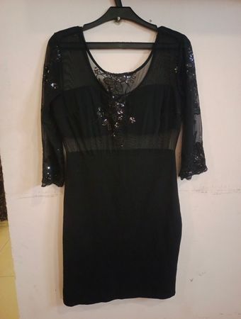 INSIDE Woman Collection Schwarzes Pailletten-Mesh-Kleid Größe L