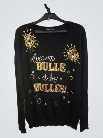 TQF COLLECTION schwarzer Pullover mit Paillettenverzierungen