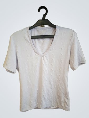  hellblaues strukturiertes V-Ausschnitt-T-Shirt