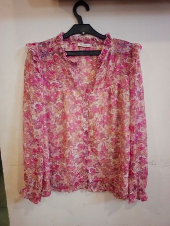 KILIBBI Floral Print Ruffle Collar Long Sleeve Blouse