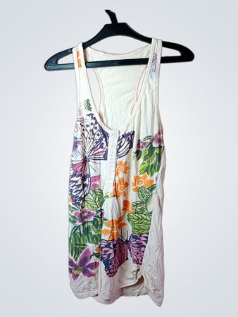 Creamfarbenes Tanktop mit Schmetterlings- und Blumenmuster
