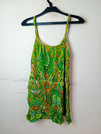 Venca Green Paisley Print Spaghetti Strap Dress