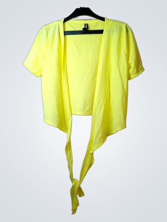 Cardigã Amarelo Listrado com Amarração Frontal Page One