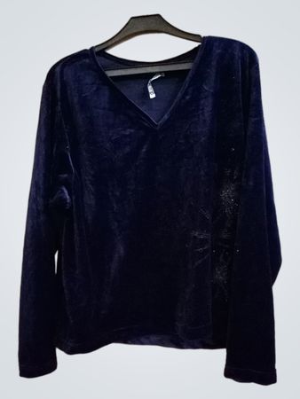 Classic Woman Navy Blue Velvet Langarmshirt
