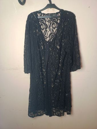 ZAY Schwarzer Spitzen-Langarm-Cardigan mit offenem Front