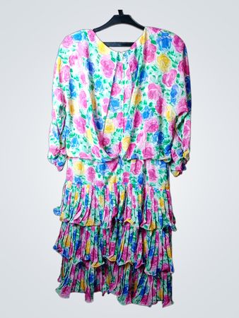 Vintage Blumendruck gestuftes Rüschendkleid