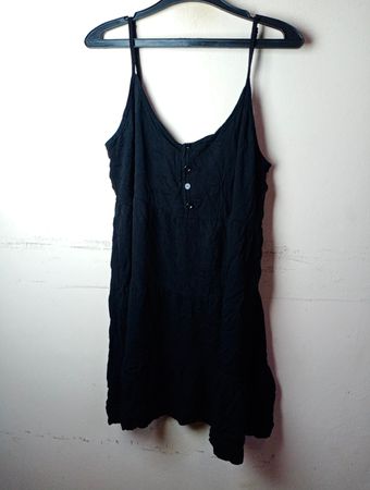 FBSISTER Schwarzes Spaghetti-Träger-Kleid