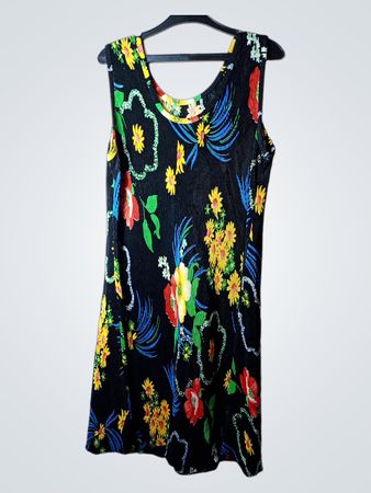 Ärmelloses schwarzes Kleid mit Blumenmuster