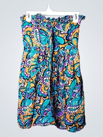 Boho Paisley-Print Strapless Smocked Dress