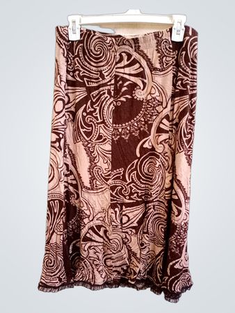 Brauner und beiger Paisley-Print-Rock mit Rüschensaum