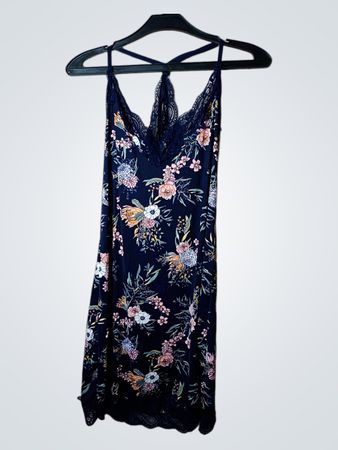Body Marineblau floral Spitze Trim Cami Slip Kleid Größe S