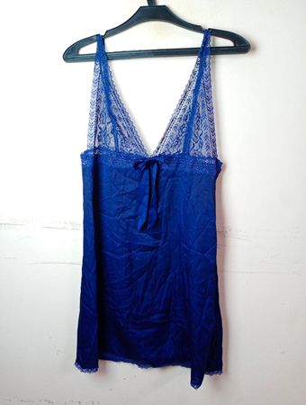Etam Blue Lace Trim Slip Dress
