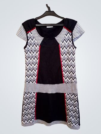Jacqueline Riu Schwarzes und Weißes Gemustertes Kleid