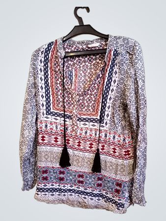 CAMAIEU Damen bedruckte Bluse mit langen Ärmeln und Fransen
