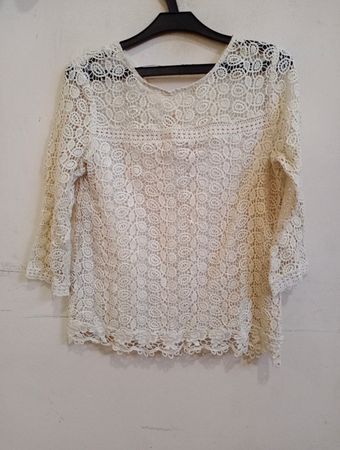 Massimo Dutti Damen Weiße Spitzenbluse