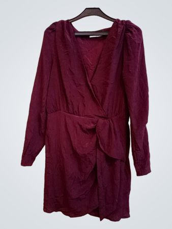 CAMAIEU Damen Weinfarbener Wickelkleid mit Puffärmeln