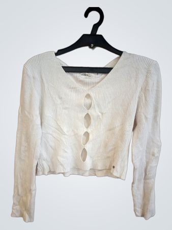 BROWNIE Weiß Rippstruktur Knopf-Pullover