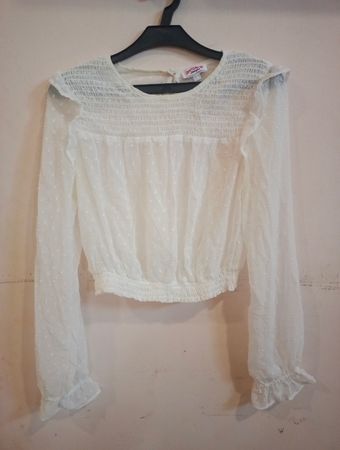 RUF MICH NICHT JENNYFER! Weißes, durchscheinendes Punkt-Longsleeve-Crop-Top