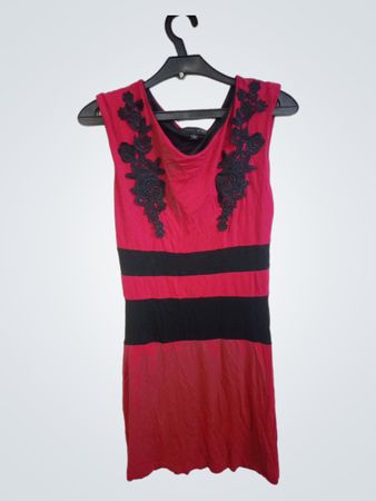 Caroline Morgan Rot und Schwarz Gestreiftes Ärmelloses Kleid