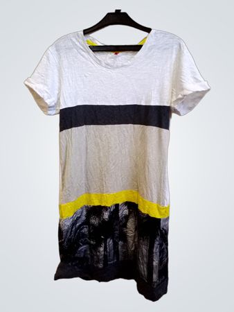 T-Shirt-Kleid mit Farbblockierung und Palmenprint