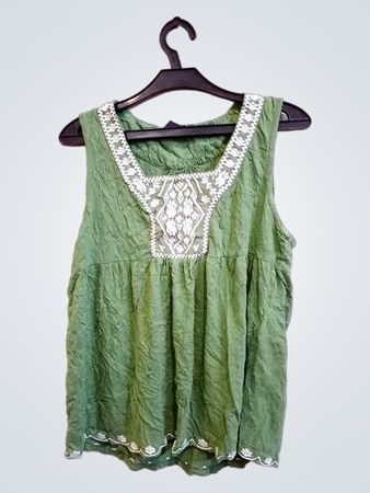 Green Sleeveless Top with Embroidery