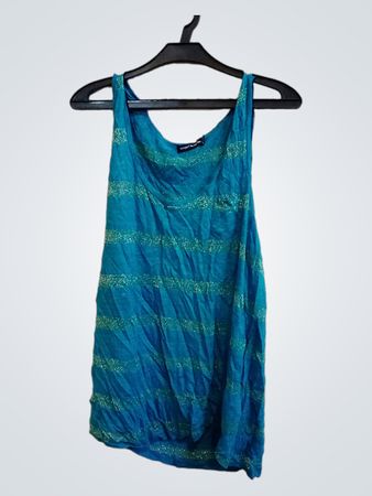 Monoprix Autreton Teal Blue Sparkle Stripe Tank Top