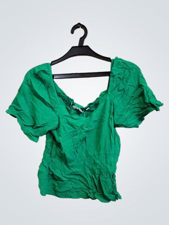Naf Naf Green Puff Sleeve Top