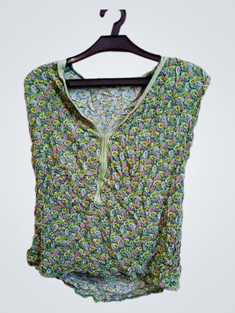 Jad Damen Grüner Paisley-Print Ärmelloses Top Hergestellt in Frankreich
