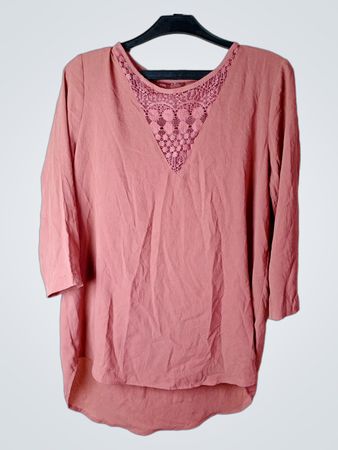 Rosa V-Ausschnitt Spitze Yoke Tunika