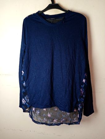 Gina Damen Blau Langarm Blumenmuster Oberteil