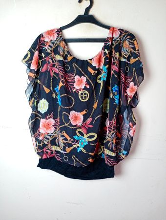 TODAY Damen Bluse mit schwarzem Blumenmuster