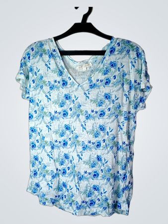 MARIE PHILIPPE Blaues Blumenmuster V-Ausschnitt T-Shirt