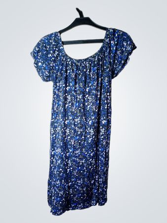 Blaues Blumenmuster Schulterfreies Kleid