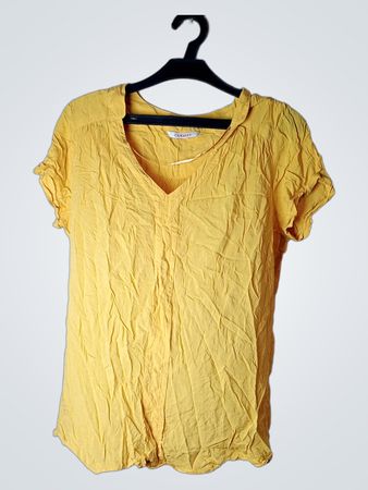 CAMAIEU Gelbes Crinkle V-Ausschnitt Top