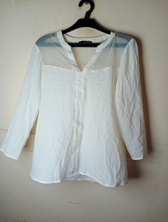 Etam White Sheer Panel Long Sleeve Blouse