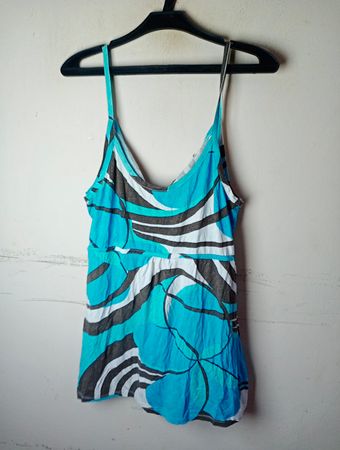 Camafeu Blau und Weiß Abstrakter Druck Spaghetti-Träger Kleid