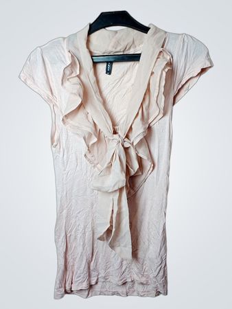 NAF NAF Pink Ruffle Tie Neck Top